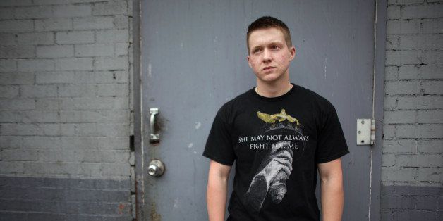 MANHATTAN, NY - APRIL 15: Landon Wilson, 24, poses for a portrait outside of his temporary dwelling in Manhattan, NY, on April 15, 2014. Wilson moved to New York following a discharge from the military for being a transgender woman transitioning to a man. (Photo by Yana Paskova/For The Washington Post via Getty Images)