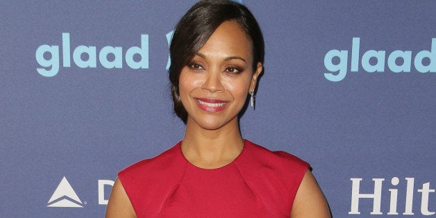 BEVERLY HILLS, CA - MARCH 21: Actress Zoe Saldana arrives at the 26th annual GLAAD media awards at The Beverly Hilton Hotel