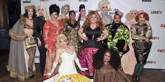NEW YORK, NY - FEBRUARY 23: (Back row L-R) Violet Chachki, Pearl, Mrs. Kasha Davis, Max, Jasmine Masters, Sasha Belle, Ginger Minj, Tempest DuJour, Jaidynn Diore Fierce, Katya, Kandy Ho, (front row L-R) Trixie Mattel and Kennedy Davenport attend the 'RuPaul's Drag Race' Season 7 New York premiere party at Queen of the Night/Diamond Horseshoe at the Paramount Hotel on February 23, 2015 in New York City. (Photo by Andrew H. Walker/Getty Images)
