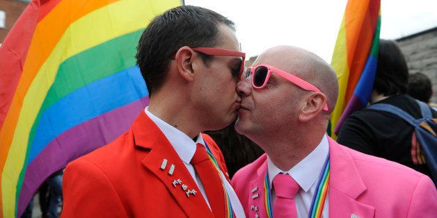DUBLIN, IRELAND - JUNE 27: People take part in the annual Gay Pride Parade on June 27, 2015 in Dublin, Ireland. Gay marriage was declared legal across the US in a historic supreme court ruling. Same-sex marriages are now legal across the entirety of the United States. (Photo by Clodagh Kilcoyne/Getty Images)