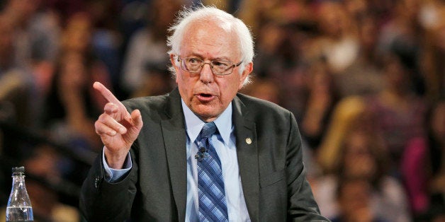 Democratic presidential candidate, Sen. Bernie Sanders, I-Vt. gestures during a question and answer session after a speech at Liberty University in Lynchburg, Va., Monday, Sept. 14, 2015. (AP Photo/Steve Helber)