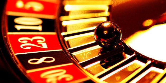 Close up of ball on roulette wheel.