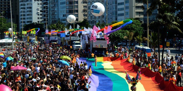 COPACABANA BEACH, RIO DE JANEIRO, BRAZIL - 2014/11/16: Thousands took part in Rio de Janeiro's LGBT Gay pride parade on its 1