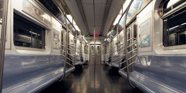 Empty subway train car in New York City.