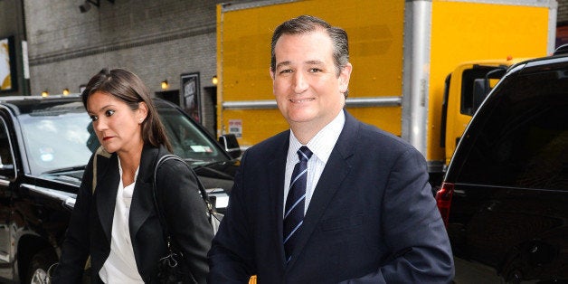 NEW YORK, NY - SEPTEMBER 21: United States Senator Ted Cruz (R-Texas) enters the 'The Late Show With Stephen Colbert' taping at the Ed Sullivan Theater on September 21, 2015 in New York City. (Photo by Ray Tamarra/Getty Images)