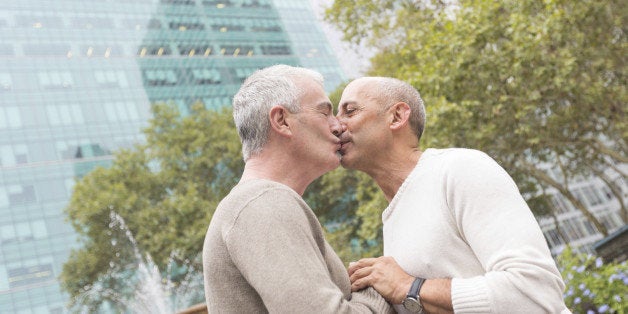 Gay Couple Kissing at Park in New York