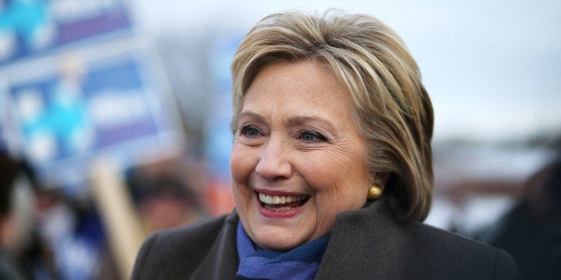 NASHUA, NH - FEBRUARY 09: Democratic presidential candidate former Secretary of State Hillary Clinton greets voters outside