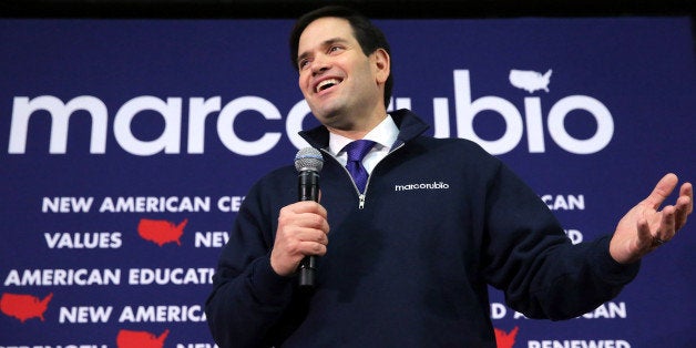 MANCHESTER, NH - FEBRUARY 07: Republican presidential candidate Sen. Marco Rubio (R-FL) delivers remarks during a Super Bowl watch party at Ulitmate Sports Academy February 7, 2016 in Manchester, New Hampshire. Hundreds of people came to the event to see Rubio just two days before voters go to the polls in the 'First in the Nation' presidential primary. (Photo by Chip Somodevilla/Getty Images)