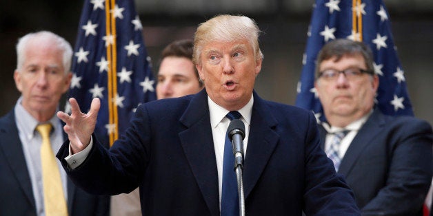 Republican presidential candidate Donald Trump speaks during a campaign event in the atrium of the Old Post Office Pavilion,
