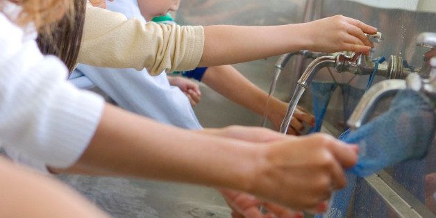 School children washing hands