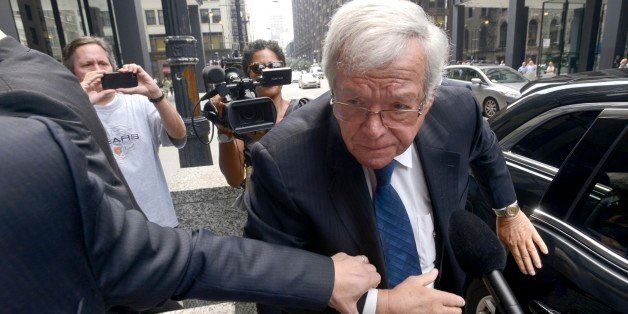 FILE - In this June 9, 2015 file photo, former House Speaker Dennis Hastert arrives at the federal courthouse in Chicago. Hastert is scheduled to step before a federal judge Wednesday Oct. 28, 2015 to change his plea to guilty in a hush-money case that alleges he agreed to pay someone $3.5 million to hide claims of past misconduct by the Illinois Republican. The hearing in Chicago will be Hastertâs first court appearance since June, when he pleaded not guilty to violating banking law and lying to FBI investigators. His change of plea is part of a deal with prosecutors. (AP Photo/Paul Beaty, File)