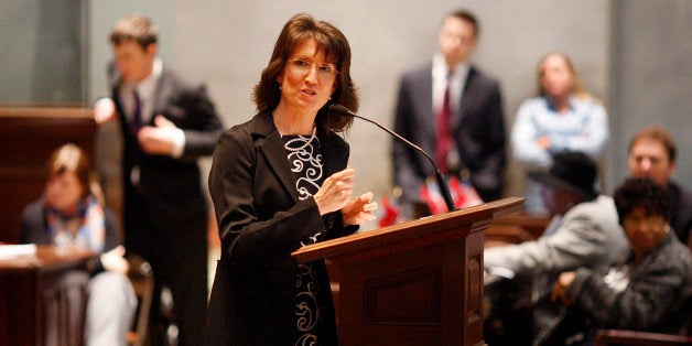 Rep. Susan Lynn, R-Mt Juliet, speaks in the House Chamber of the Tennessee State Capitol in Nashville, Tenn. on Monday, Feb. 8, 2010. The House voted 65-31 on Monday to override Gov. Phil Bredesen's veto of a bill to limit local authority on requiring calorie counts to be listed on restaurant menus. The bill was introduced in response to a decision in Nashville last year to require menu labeling at chain restaurants. The Democratic governor vetoed the bill in July, citing Tennessee's obesity rate that ranks among the highest in the nation. (AP Photo/Josh Anderson)