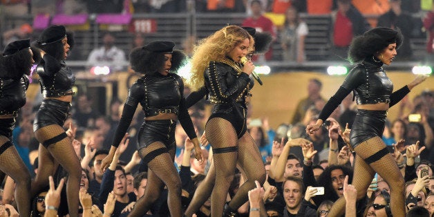 SANTA CLARA, CA - FEBRUARY 07: Beyonce (R) performs onstage during the Pepsi Super Bowl 50 Halftime Show at Levi's Stadium on February 7, 2016 in Santa Clara, California. (Photo by Kevin Mazur/WireImage)