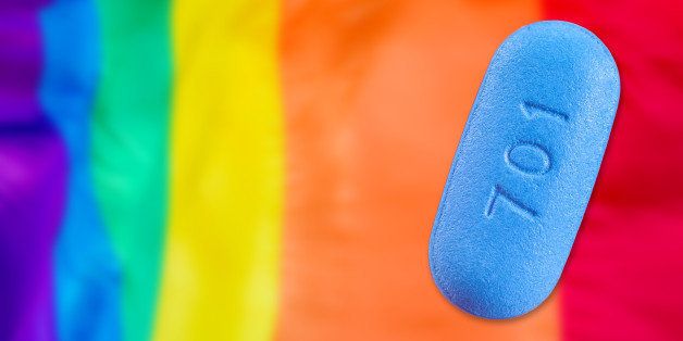 Pill used for Pre-Exposure Prophylaxis (PrEP) to prevent HIV, over Gay Flag