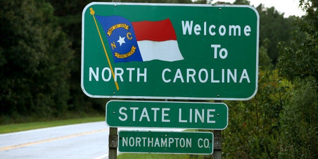 Welcome to North Carolina sign at the Virginia state line along U.S. route 301.