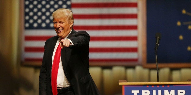 CARMEL, IN - MAY 02: Republican presidential candidate Donald Trump speaks during a campaign stop at the Palladium at the Center for the Performing Arts on May 2, 2016 in Carmel, Indiana. Trump continues to campaign leading up to the Indiana primary on May 3. (Photo by Joe Raedle/Getty Images)