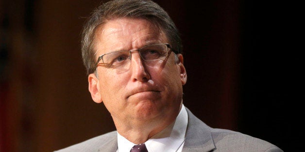 North Carolina Gov. Pat McCrory listens to a question from Tim Boyum during a question and answer session at the N.C. Chamber