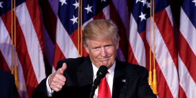 U.S. President-elect Donald Trump gestures as he speaks at election night rally in Manhattan, New York, U.S., November 9, 2016. REUTERS/Mike Segar