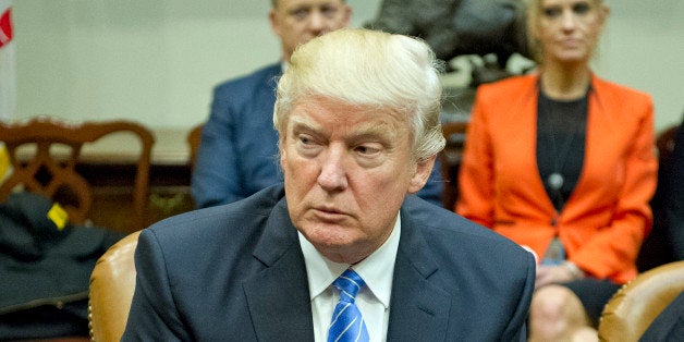 WASHINGTON, DC - JANUARY 23: (AFP-OUT) President Donald Trump speaks at a meeting with union leaders at the White House on Ja