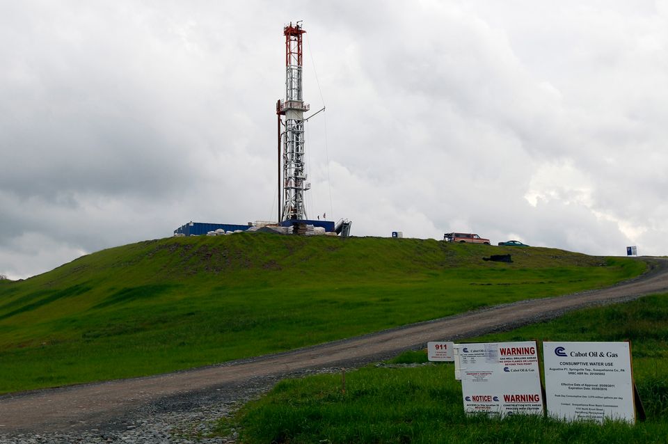In this file photo from Oct. 14, 2011, a drilling rig is seen in Springville, Pa. State regulators blamed faulty gas wells dr