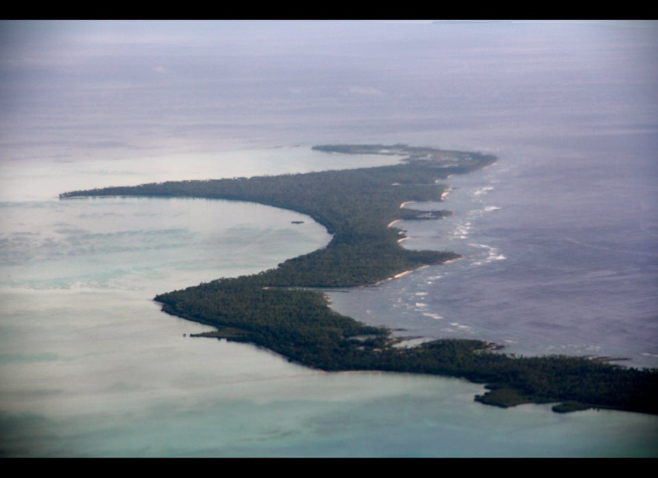 The islands of Kiribati, in the equatorial pacific, are spread out of 3.5 million square miles. Flying over them is truly a f