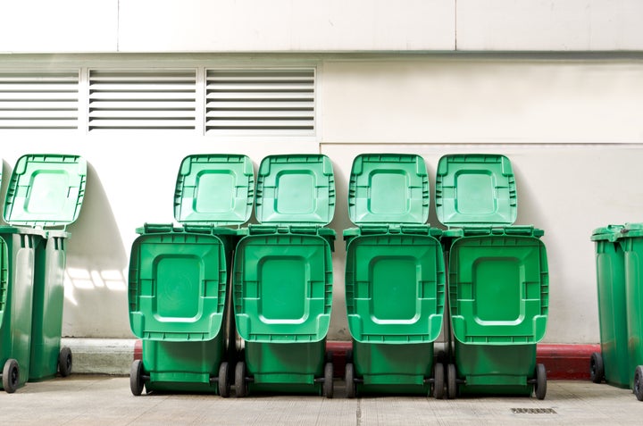 large green trash cans garbage ...