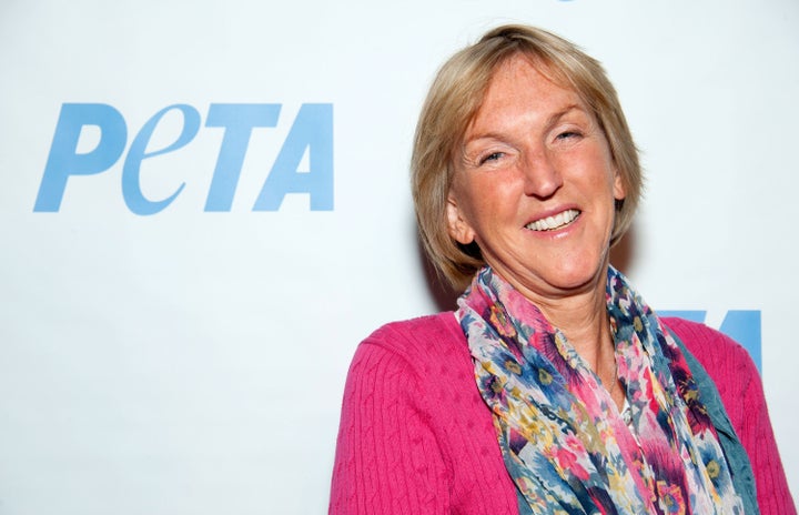 LOS ANGELES, CA - MARCH 08: PETA President Ingrid Newkirk arrives at the grand opening of PETA's new LA building 'The Bob Ba