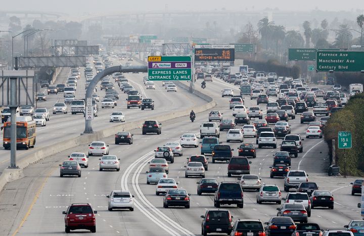LOS ANGELES, CA - FEBRUARY 05: Traffic on the northbound and southbound lanes of the 110 Harbor Freeway starts to stack up during rush hour traffic on February 5, 2013 in Los Angeles, United States. According to a report, traffic congestion was the second-worst in the country in the greater Los Angeles area. An average commuter spent 61 hours delayed in traffic during 2011. The cost of the wasted time and gas is about $1,300 per commuter according to a report. (Photo by Kevork Djansezian/Getty Images)