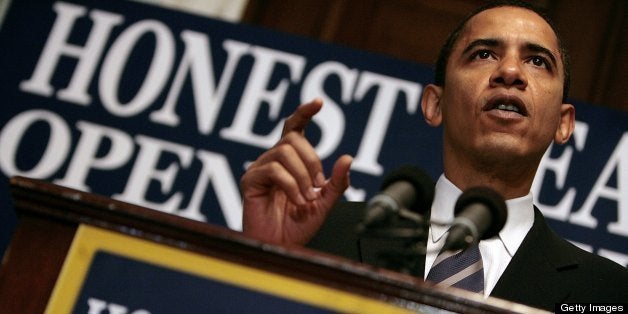 WASHINGTON - FEBRUARY 16: Senator Barack Obama (D-IL) holds a press conferece February 16, 2006 at his office on Capitol Hill in Washington, DC. Sen. Obama discussed legislation he has introduced to create a congressional ethics enforcement commission to receive complaints from the public on alleged ethics violations by members of Congress, staff, and lobbyists. The legislation is modeled off of a similar commission created in Kentucky in the wake of a series of ethics scandals. (Photo by Chip Somodevilla/Getty Images)