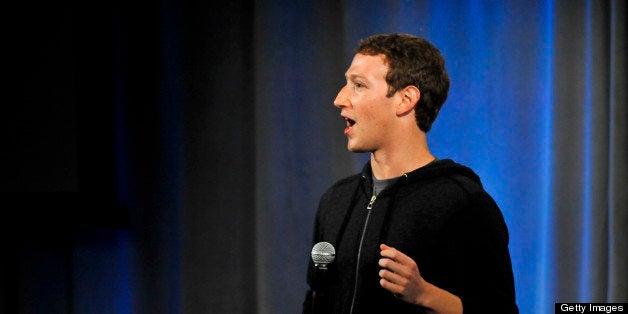 Facebook CEO Mark Zuckerberg speaks during a media event at Facebook's Headquarters office in Menlo Park, California on Thursday, April 04, 2013. Facebook on Thursday unveiled a software suite which stakes out a 'home' on Android smartphones as it steps up its challenge to Apple and Google in the booming mobile market. Facebook called the new software 'a new way to turn your Android phone into a great, living, social phone.' The software, which allows users to see Facebook's 'Cover Feed' when they turn on their phones, will be available for download from Google's online Play shop in the United States starting April 12, Zuckerberg said. AFP PHOTO / Josh EDELSON (Photo credit should read Josh Edelson/AFP/Getty Images)