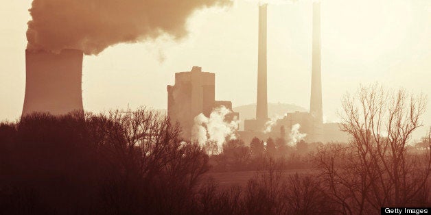 Air pollution of heavy industry. Toned image color.