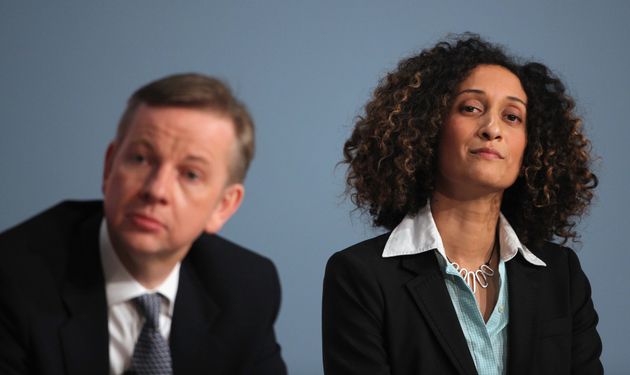 Katharine Birbalsingh with then-education secretary Michael Gove before her speech at the Conservative Party conference in 2010 