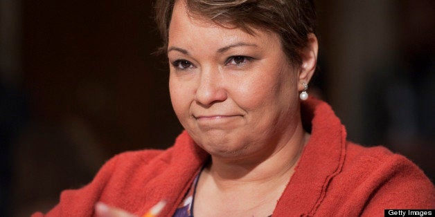 UNITED STATES - MARCH 22: Environmental Protection Agency Administrator Lisa Jackson prepares to testify before a Senate Environment and Public Works Committee hearing in Dirksen Building on the EPA's budget. (Photo By Tom Williams/CQ Roll Call)