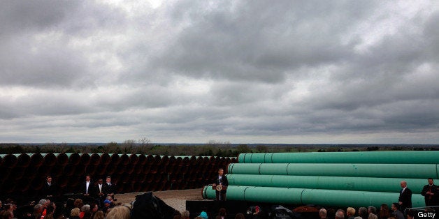 CUSHING, OK - MARCH 22: U.S. President Barack Obama speaks at the southern site of the Keystone XL pipeline on March 22, 2012 in Cushing, Oklahoma. Obama is pressing federal agencies to expedite the section of the Keystone XL pipeline between Oklahoma and the Gulf Coast. (Photo by Tom Pennington/Getty Images)