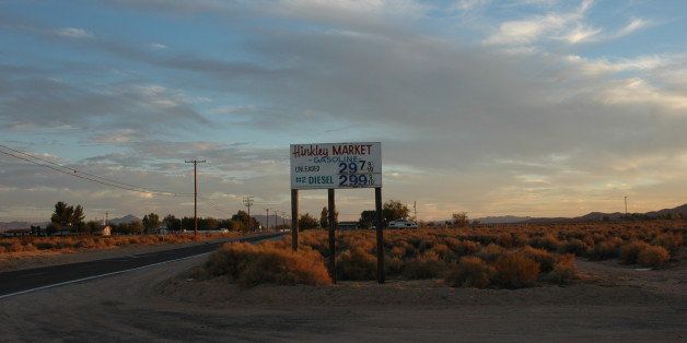 A Gas Station sign in Hinkley, a small unincorporated community in the Mojave desert, California.