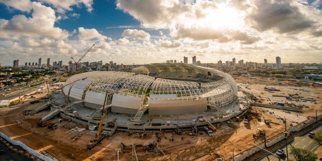 NATAL, BRAZIL - NOVEMBER 14: An aerial view of Estadio das Dunas on November 14, 2013 in Natal, Brazil. (Photo by Buda Mend