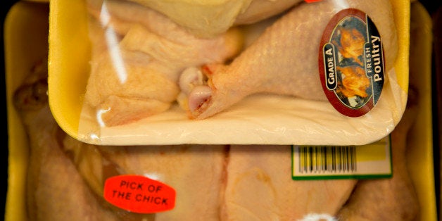 Packages of chicken sit on display at a supermarket in Princeton, Illinois, U.S., on Tuesday, June 4, 2013. The Food and Agriculture Organization of the United Nations will release its monthly food price index on June 6. The index, a measure of the monthly change in international prices of a basket of food commodities, consists of the average of five commodity group price indices including meat, dairy, grains, oil and sugar. Photographer: Daniel Acker/Bloomberg via Getty Images