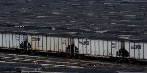 Loaded Norfolk Southern coal trains sit before being unloaded at Lambert's Point Coal Terminal in Norfolk, Virginia, U.S., on