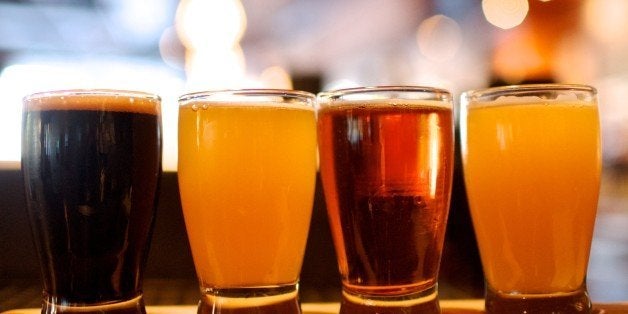 WASHINGTON, DC - JUNE 21: A flight of tasters is served up at the bar at Meridian Pint in Columbia Heights. According to the restaurant's general manager, Drew Swift, half of the bar's draft list are beers from breweries within a 60-mile radius of the establishment. Photo by Lexey Swall For the Washington Post)