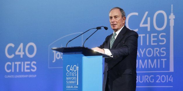 Former New York city mayor and former C40 chairman Michael Bloomberg delivers a speech on the first day of the C40 Cities climate summit in Johannesburg on February 5, 2014. AFP PHOTO/MARCO LONGARI (Photo credit should read MARCO LONGARI/AFP/Getty Images)