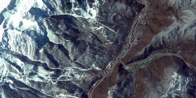 THE 2014 WINTER OLYMPICS MOUNTAIN VENUES, SOCHI, RUSSIA - MARCH 17, 2013: This is a satellite image of the 2014 Winter Olymp