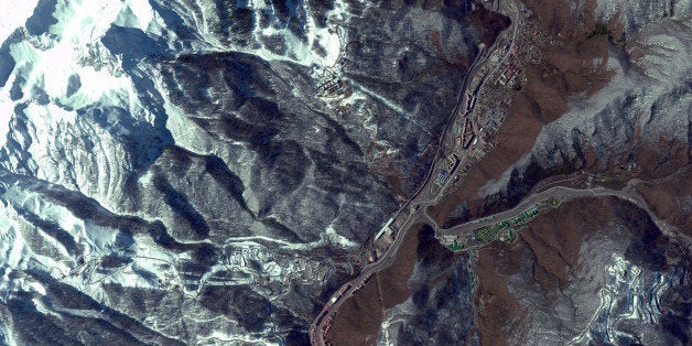 THE 2014 WINTER OLYMPICS MOUNTAIN VENUES, SOCHI, RUSSIA - MARCH 17, 2013: This is a satellite image of the 2014 Winter Olympics Mountain Venues, Sochi, Russia collected on March 17, 2013. (Photo DigitalGlobe via Getty Images)