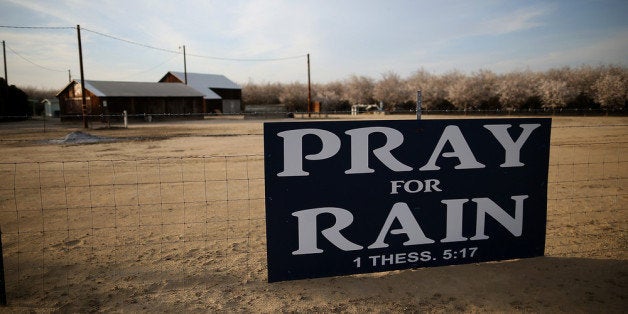 TURLOCK, CA - FEBRUARY 25: A sign is posted near an almond farm on February 25, 2014 in Turlock, California. As the Califor