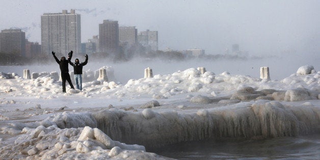 CHICAGO, IL - JANUARY 06: Ice builds up along Lake Michigan at North Avenue Beach as temperatures dipped well below zero on January 6, 2014 in Chicago, Illinois. Chicago hit a record low of -16 degree Fahrenheit this morning as a polar air mass brought the coldest temperatures in about two decades into the city. (Photo by Scott Olson/Getty Images)