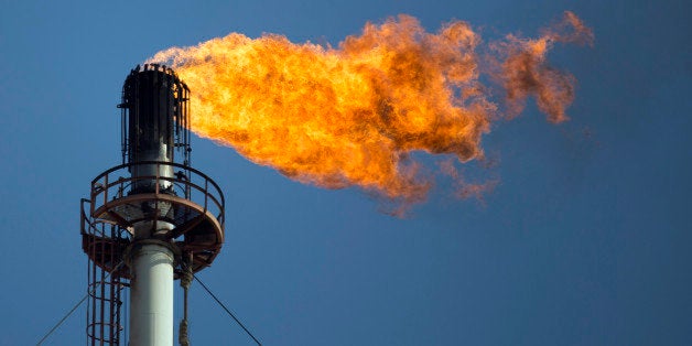 Flames shoot out of one of the flare stacks at the Petroleos Mexicanos (Pemex) Miguel Hidalgo Refinery in Tula de Allende, Me