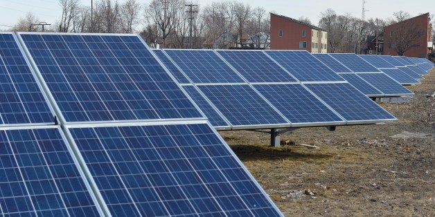 CLEVELAND, OH - MARCH 25: A ground-mounted solar array located near the intersection of Lakeview Road and Euclid Ave across the street from Lakeview Cemetery is shown on March 25, 2014 in Cleveland, Ohio. (Photo by Duane Prokop/Getty Images for TakePart.org)