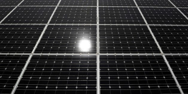 TO GO WITH AFP STORY BY KATELL ABIVEN
The sun is reflected in a solar panel in a field of Mahora, near eastern Spanish city