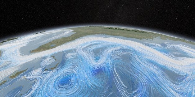 Winds bear down on the ocean to create surface currents, seen here swirling off the coast of Florida in this NASA-created ima