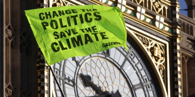 Greenpeace climate change protestors continue their protest on the roof of the House Of Parliament in central London.