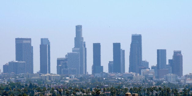 LOS ANGELES, CA - JUNE 28: Downtown high rises are slightly distorted from heat waves during a major heat wave in Southern C